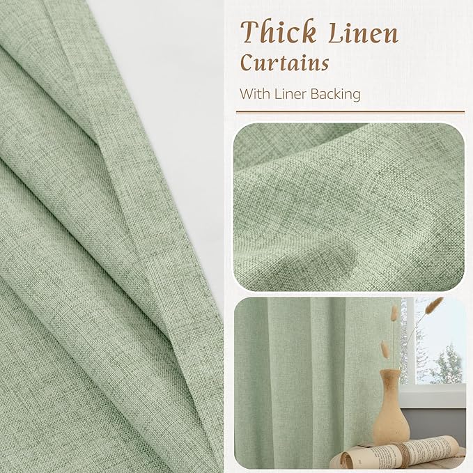 LAMIT 100% Blackout Natural Linen Curtains, 72 Inches Linen Textured Thermal