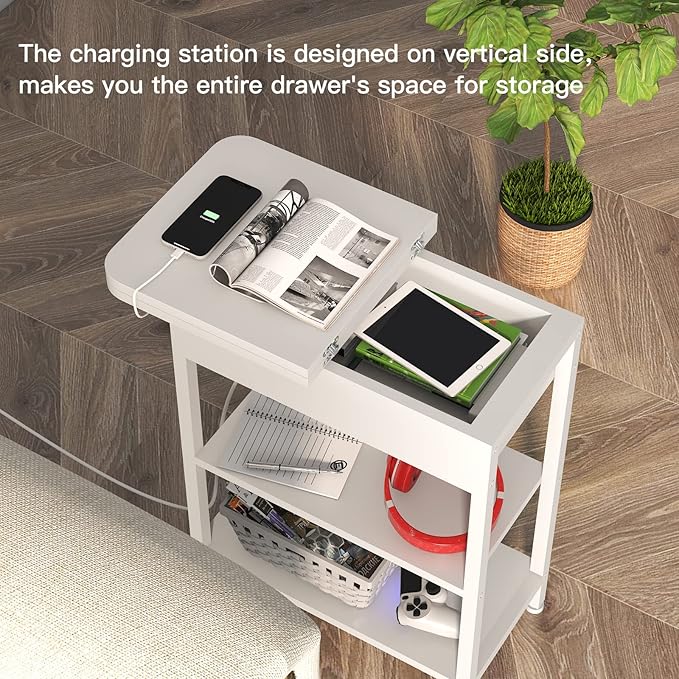 LIDYUK End Table with Charging Station, Nightstands Set of 2