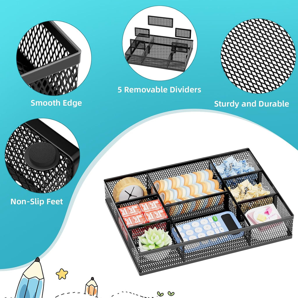 marbrasse 2 pack desk drawer organizer, mesh drawer, package contents