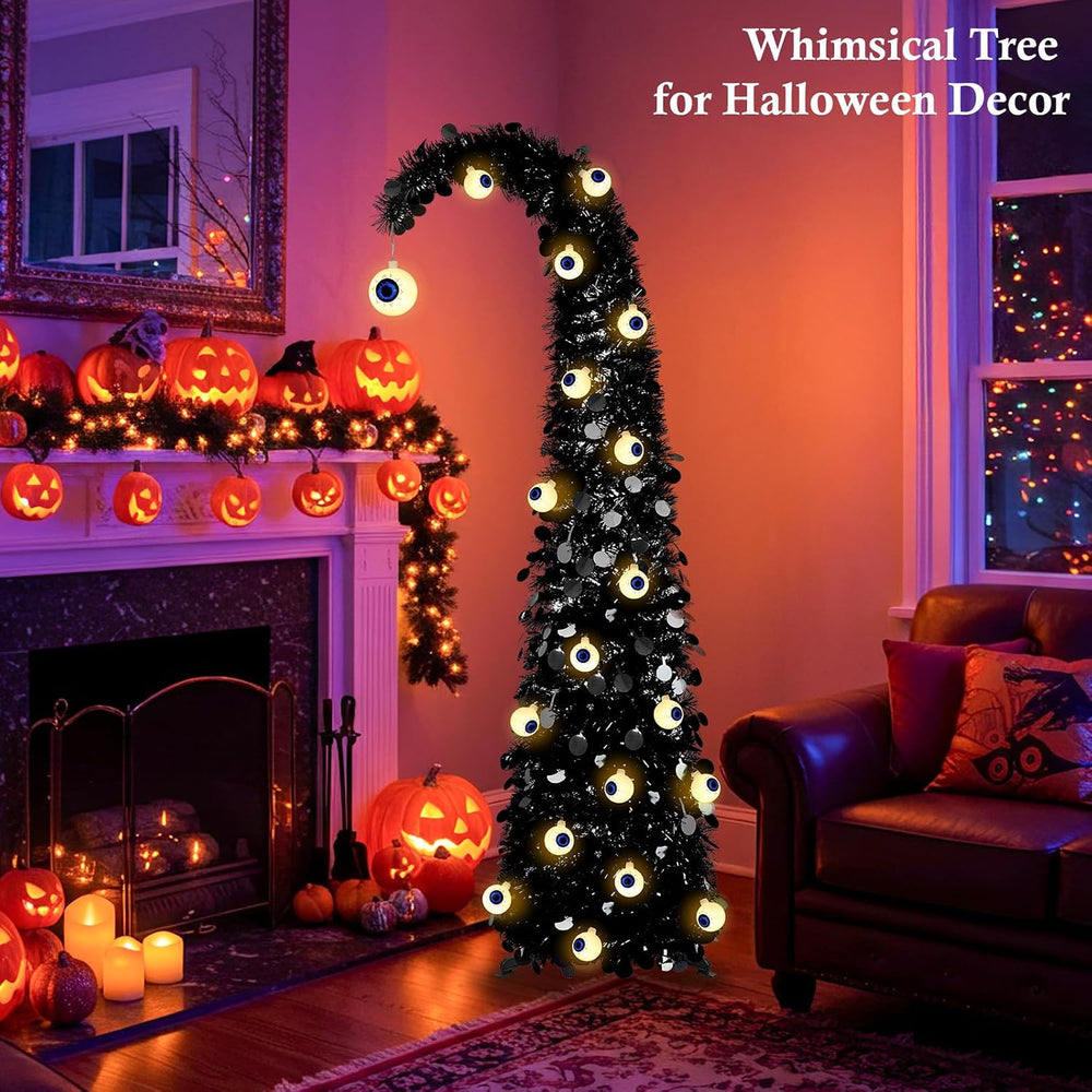 Black Halloween Tree with Eyeball String Lights for Christmas Decorations