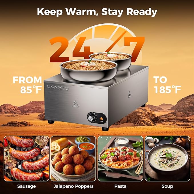 20qt 2-in-1 Electric Soup Warmer and Steam Table Food Warmer, 1200W Stainless