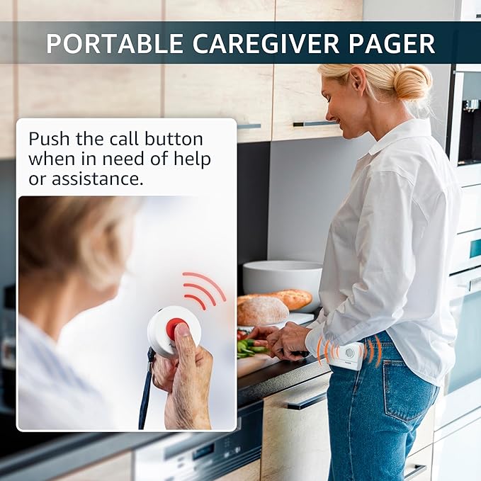 2 Caregiver Pagers with 1 Call Button SOS Alert System