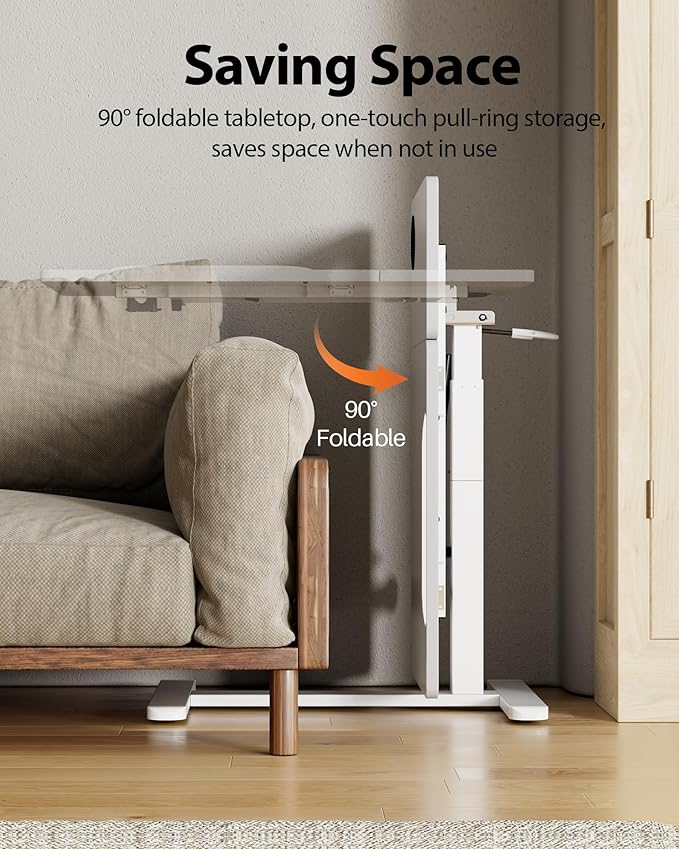 Overbed Table with Wheels, Pneumatic Height Adjustable Overbed Bedside Table