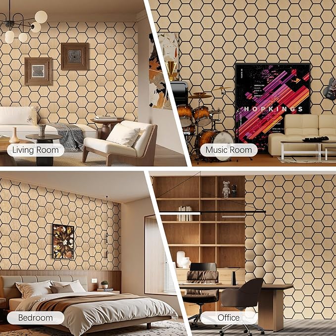 Hexagon Acoustic Wall Panels, Self-Adhesive Sound Absorbing Wall Panel by ARMURO (4 Pack)