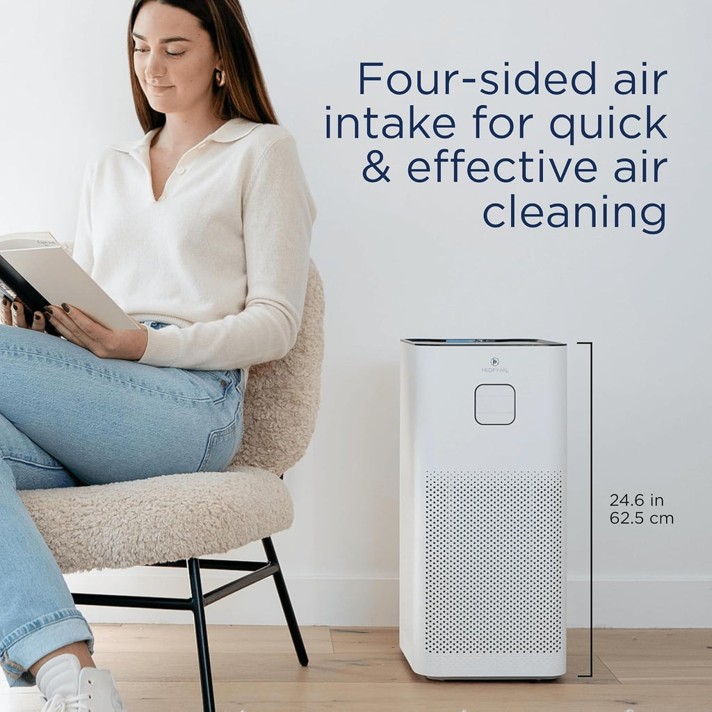 Medify MA-50 Air Purifier V3.0 with HEPA Filter | 2,640 ft² Coverage in 1hr for Smoke, Wildfires, Odors, Pollen, Pets | Quiet Removal to 0.3 Microns | White, 1-Pack