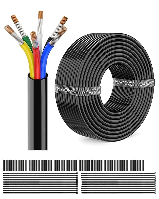 NAOEVO 18 Gauge Wire 6 Conductor Electrical Wire, 18 AWG Stranded PVC Cord
