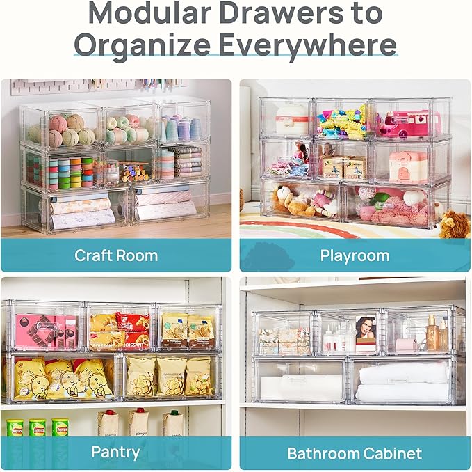 Vtopmart 4 Pack 18QT Clear Stackable Storage Drawers, Easily Assemble Closet