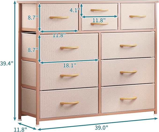 LUMTOK 10-Drawer Dresser, Fabric Storage Dressers Drawers