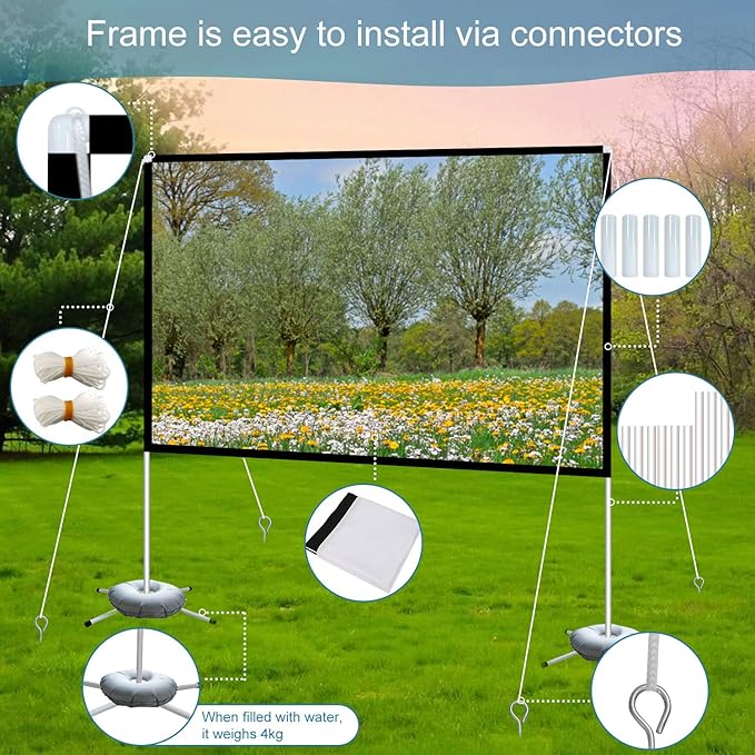 Projector Screen and Stand 100 Inch Portable Outdoor Projection Screen 16:9 4K