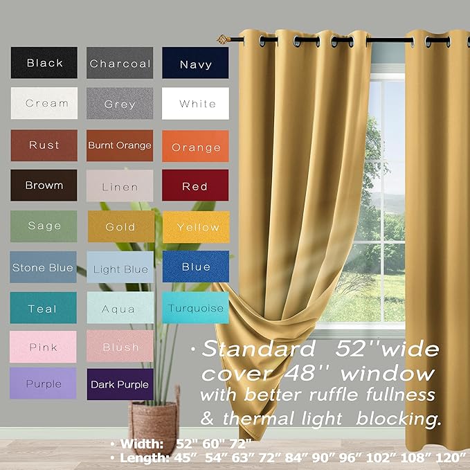 KOUFALL 96 Inches Long Curtains 2 Panel Set, Elegant Blackout Thermal Room