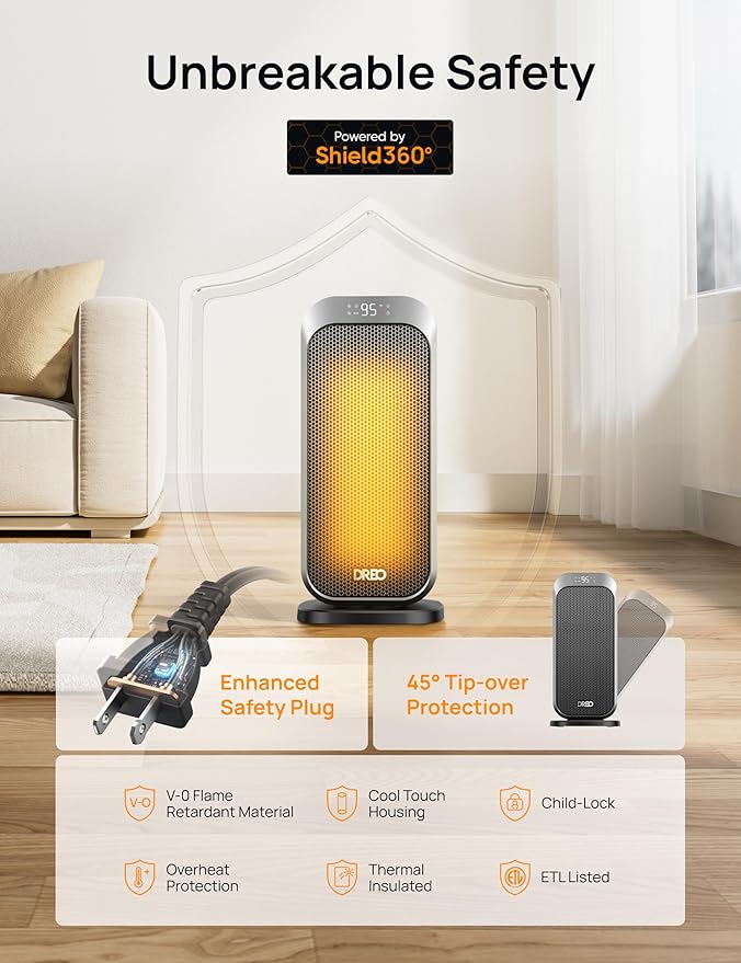 DREO Quiet Space Heater, 1500W Portable Heaters