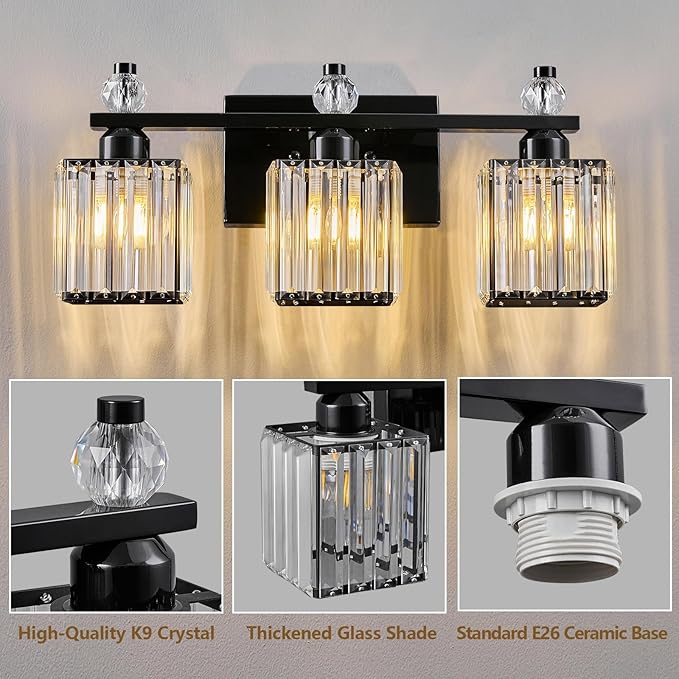FDPBY Black Bathroom Vanity Lights Crystal Vanity Light Bathroom Lighting