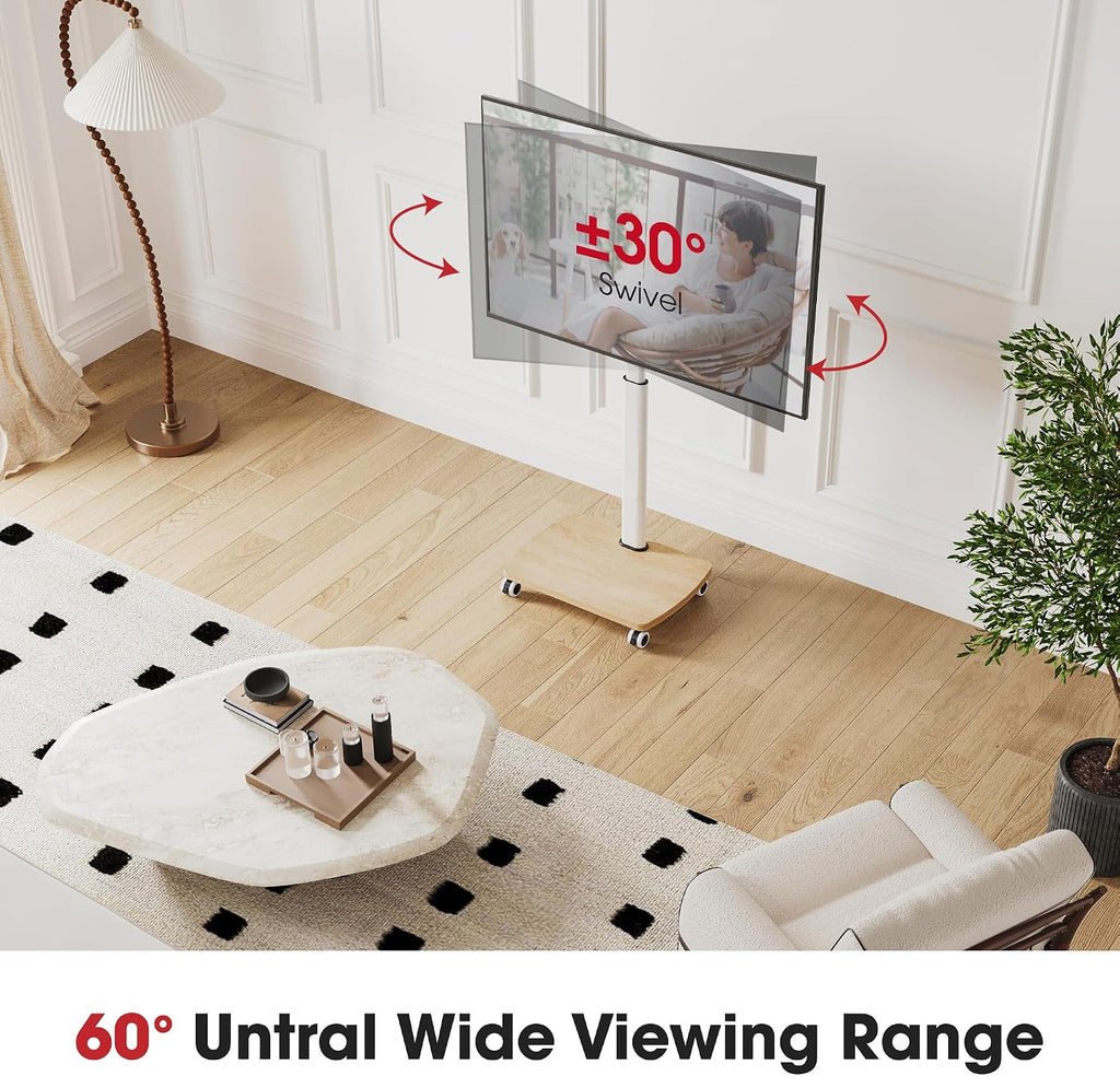 AOKCOS Rolling TV Stand for 32-65 Inch TVs, Portable Mobile TV Stand on Wheels, 8-Level Height Adjustable TV Cart with Swivel & Tilt Mount for Bedroom/Living Room/Office/Corner