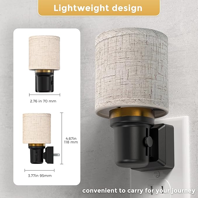 L LOHAS LED Night Lights Plug into Wall, 2 Pack Linen Fabric Cylinder Decor