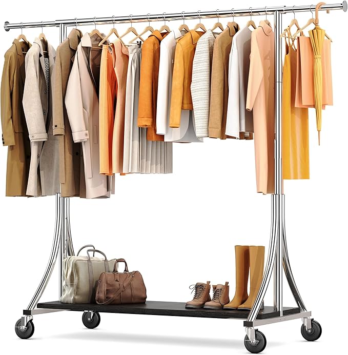 HOKEEPER Clothes Rack with Wood Shelves Height Adjustable Clothing Rack with