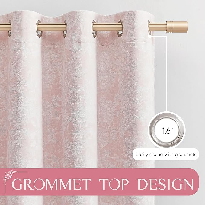 Beauoop Pink Floral Jacquard Blackout Curtains 84 Inches Long