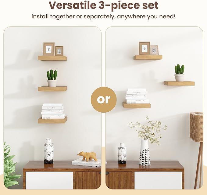 Fun Memories Floating Shelves for Wall (Set of 3)