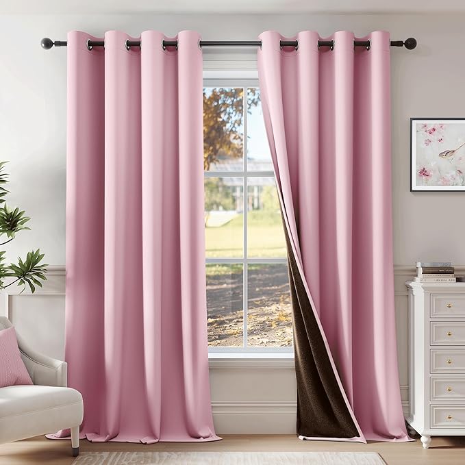 Beauoop Pink 100% Blackout Curtains 63 Inch Long 2 Panels
