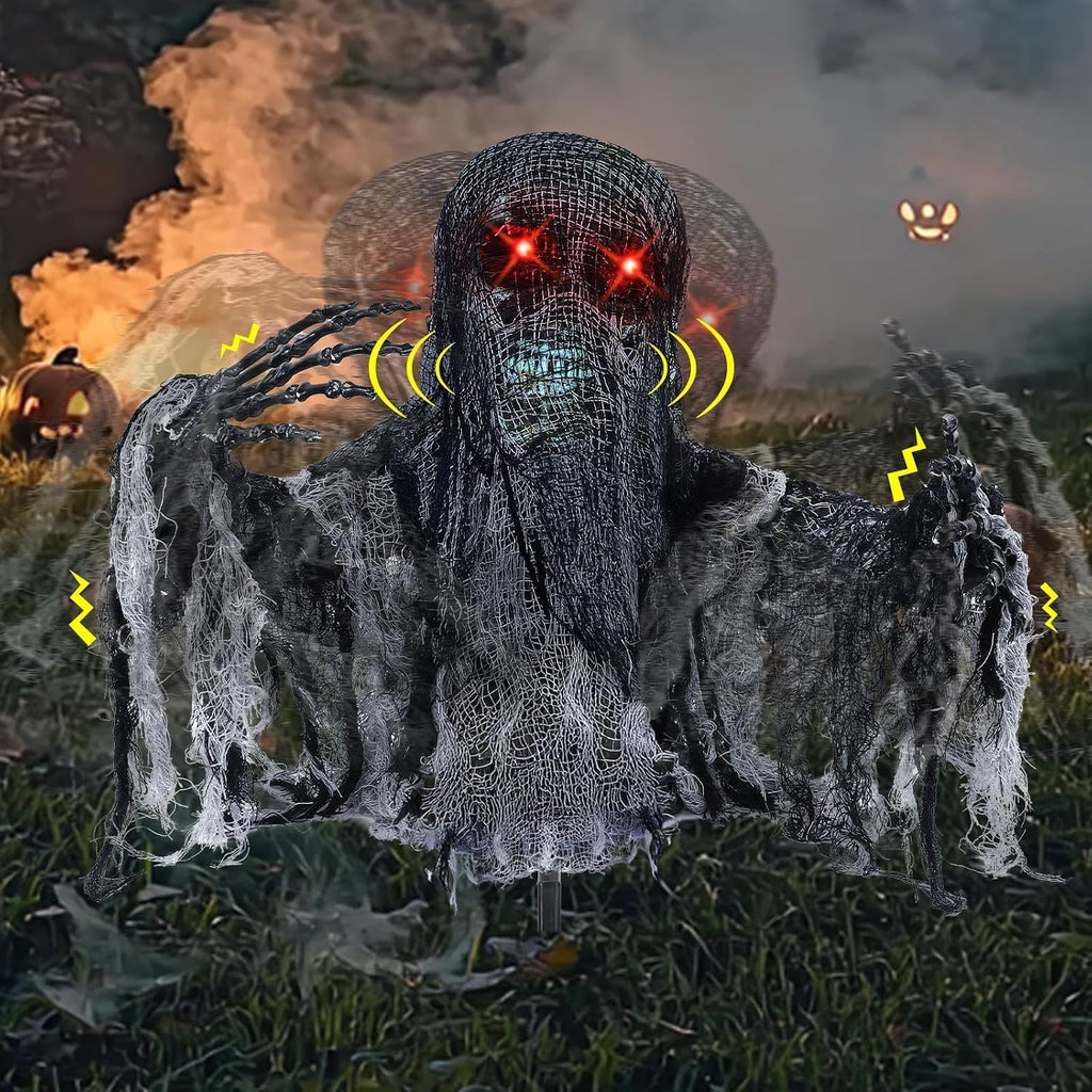 Talking Zombie Groundbreaker Halloween Animatronic with Red Eyes