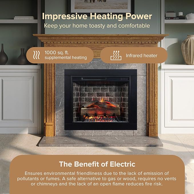 Modern Ember Uptown 28" Smart Electric Fireplace Insert + Trim Kit, Alexa/WiFi