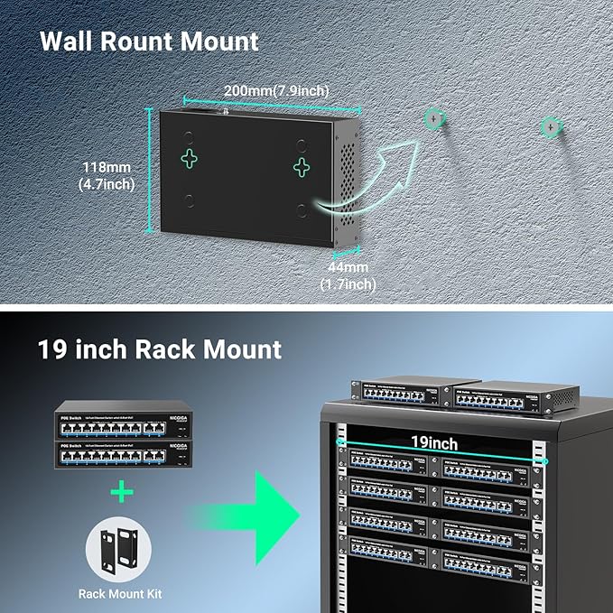 8 Port PoE Switch with 8 Ports 100Mbps PoE+@120W + 2 * Gigabit Uplink Port