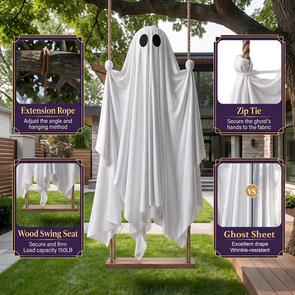 Halloween 5FT Swinging Ghost Outdoor Decor, Halloween Decorations Outdoor