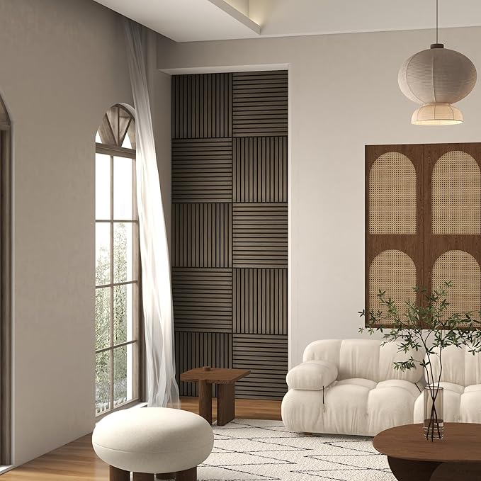 HOMCOM 4 Pack 3D Faux Wood Wall Panels, Wood Slat Wall Panels