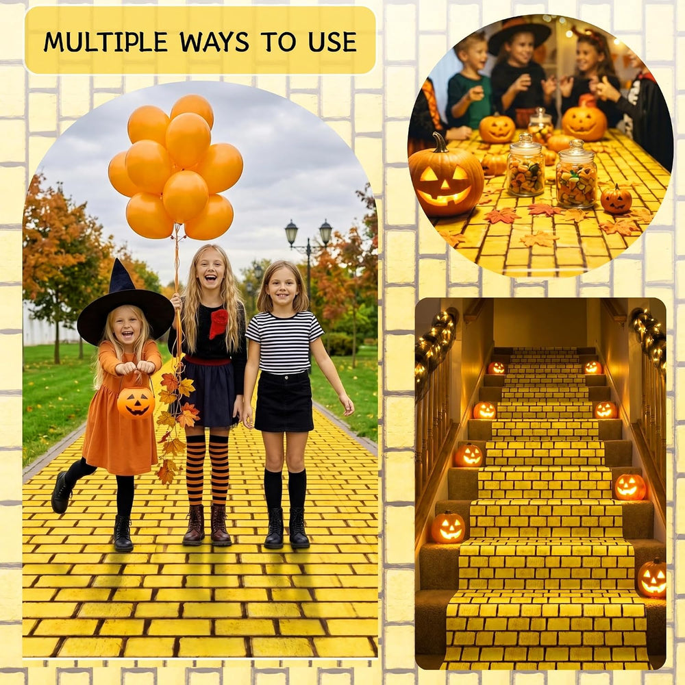 100FT x 54IN Halloween Yellow Brick Tablecloth Roll with Slide Cutter Box