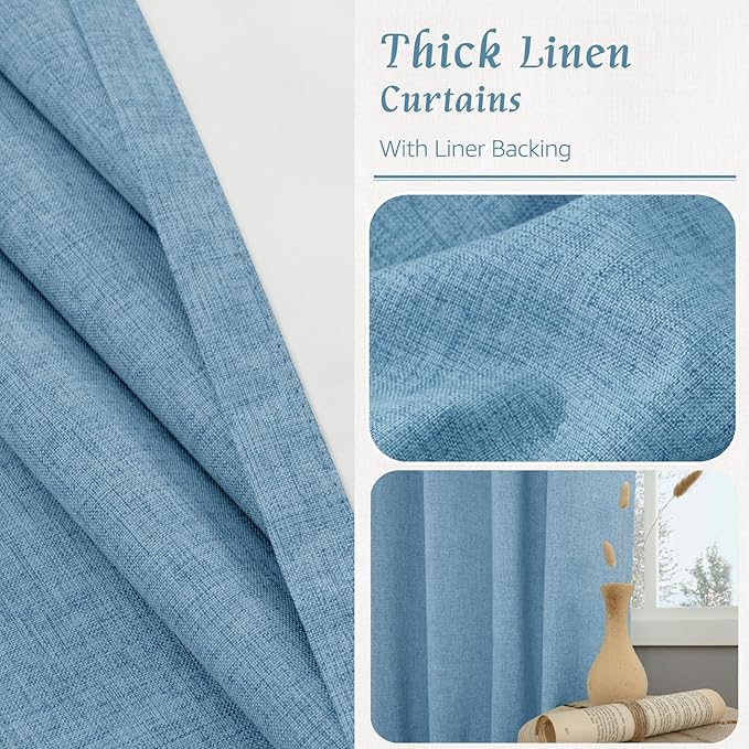 LAMIT 100% Blackout Linen Curtains, 72 Inches Linen Textured Thermal Bedroom