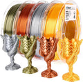 AMOLEN PLA 3D Printer Filament PLA Filament 1.75mm Silk Filament Bundle,Gold, Silver,Bronze, Red Copper,3D Printing Filament Bundle, 200gX 4 Spools