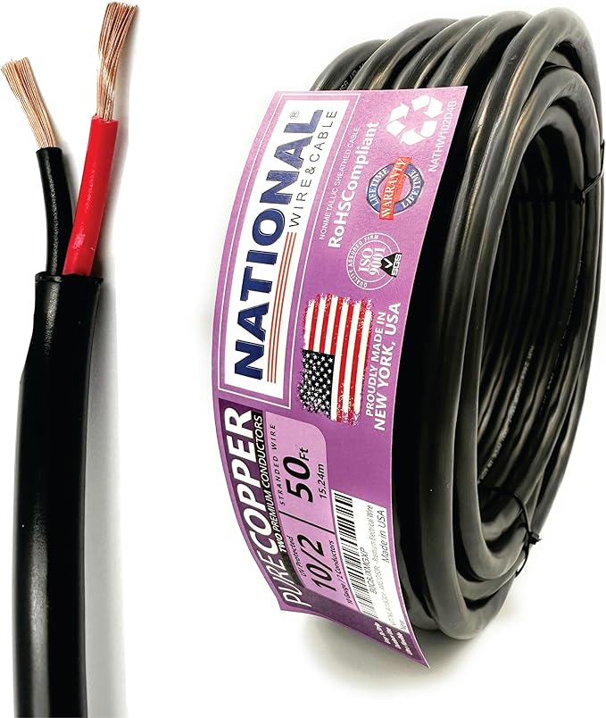NATIONAL Wire & Cable – 10 AWG 2-Conductor Premium Copper Wire, 50 ft, Stranded