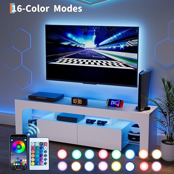 IDEALHOUSE LED TV Stand for 55 to 75 Inch TV, Modern TV Console Table