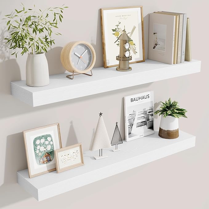 Fun Memories Bathroom Shelves 32 Inch Long Set of 2, Floating Shelves