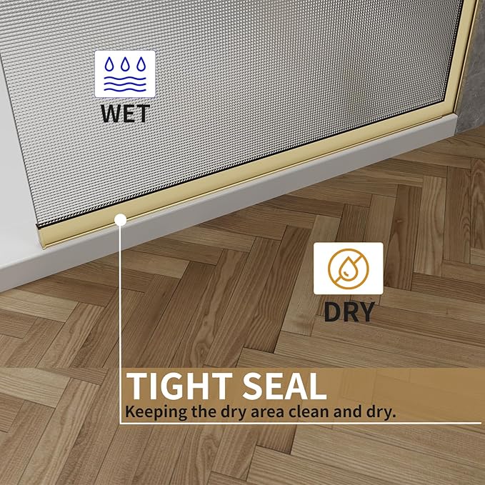 36"x76" Fixed Glass Shower Door, Square Pattern Textured Privacy 5/16" Thick