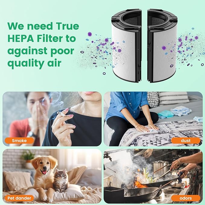 2 Pack 360° Glass HEPA + Activated Carbon Filter Replacement