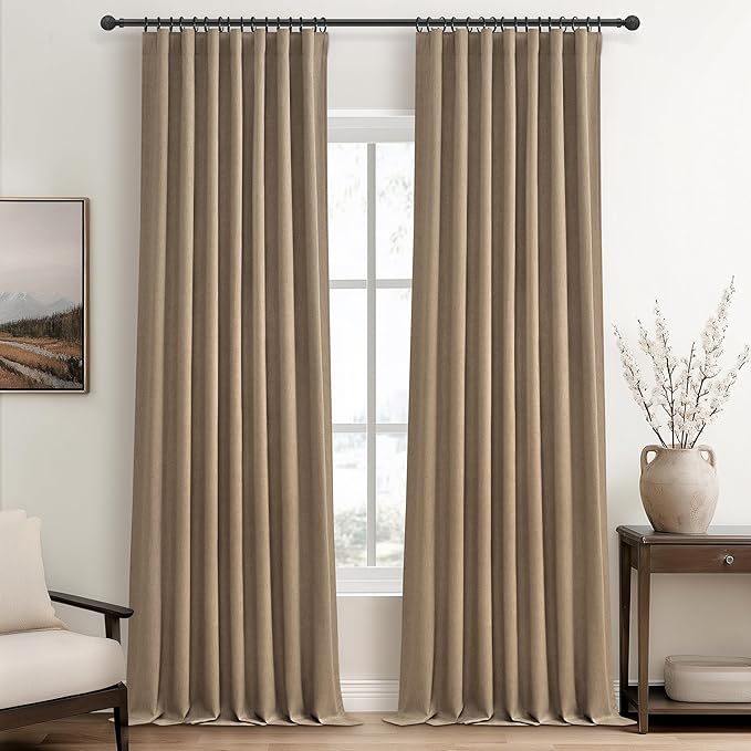 RustBrown Black Out 96 Inch Long Boho Curtains 2 Panel Set, Farmhouse Curtains