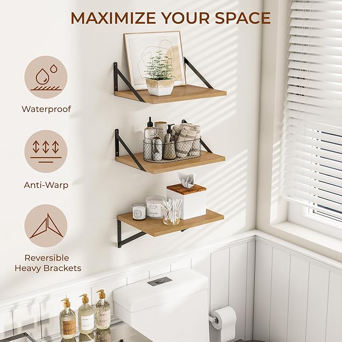 Heimlove Deep Floating Shelves for Wall, 12 Inch Deep Floating Shelves Set of 3