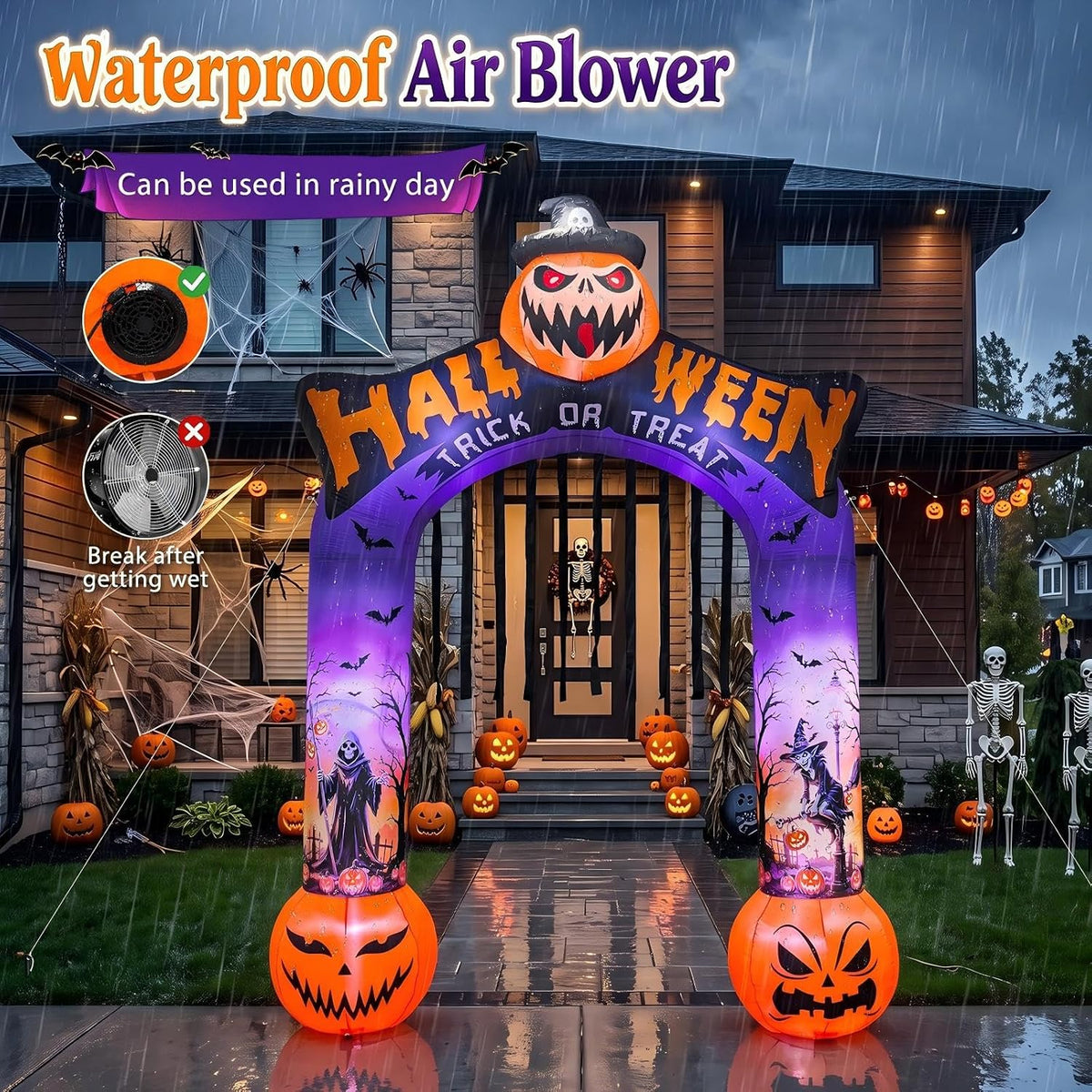10 FT Halloween Inflatable Archway, Built-in LED Lights, Blow Up Outdoor Yard Decoration with Grim Reaper Witch Bat Patterns for Front Lawn Garden Party Décor Outdoor Holiday Party