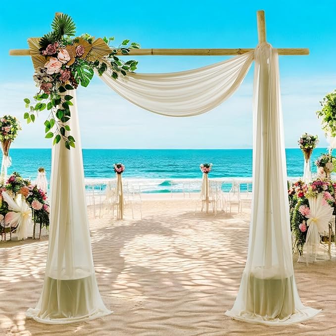 MDS Halloween Chiffon Draping Fabric - 2 Panel, 30" Wide x 40ft Long - Sheer Spooky Arbor & Canopy Drapery for Haunted House Backdrops, Party Ceilings, DIY Costumes & Themed Events - Champagne Gold (Pack of 2)