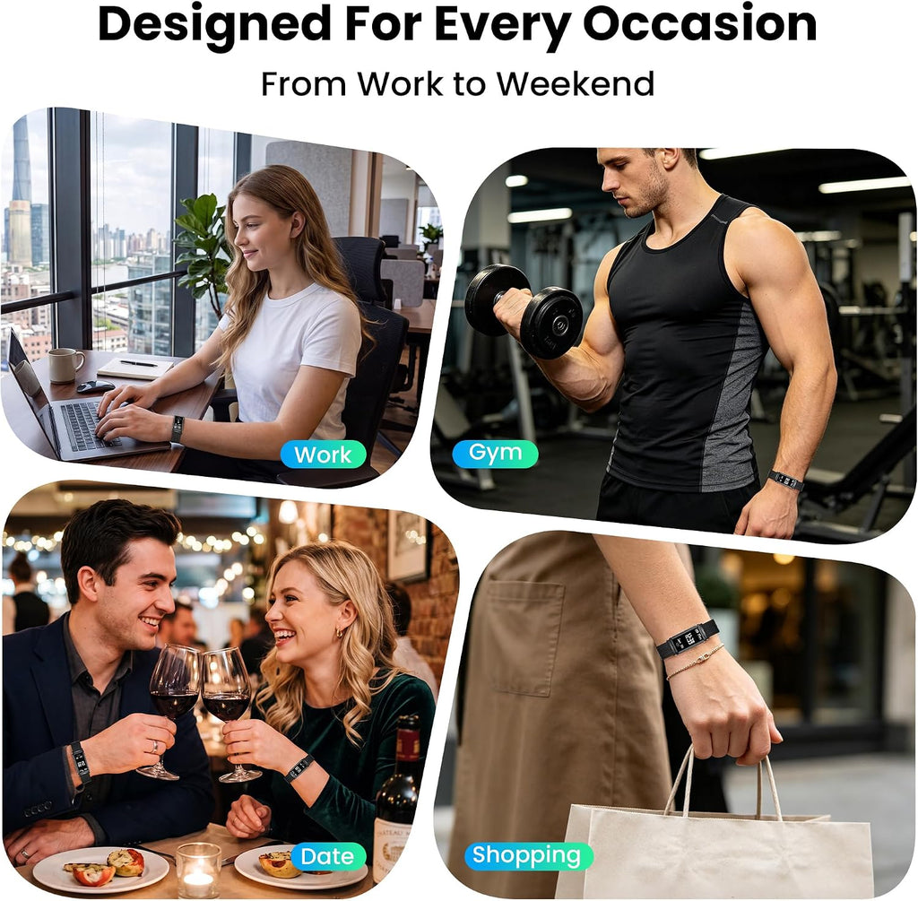 fitness tracker with heart rate & sleep tracking on a desk or shelf