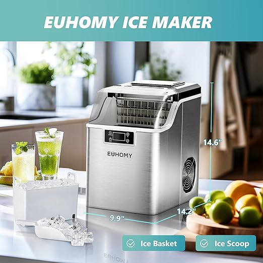 EUHOMY Ice Cube Maker Machine Countertop, 2 Ways to Add Water, 45Lbs/Day 24 Pcs