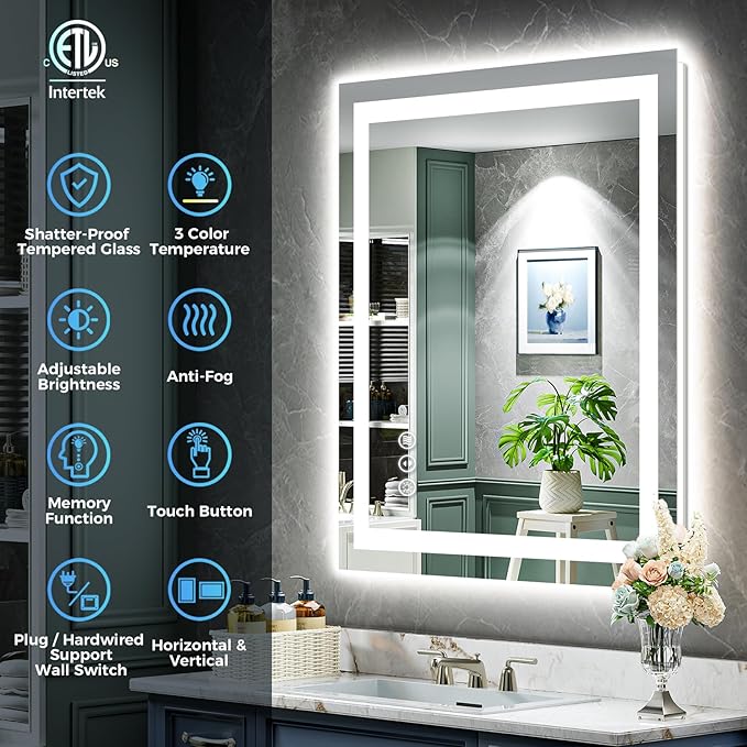 YEELAIT 24x32 Inch LED Bathroom Mirror