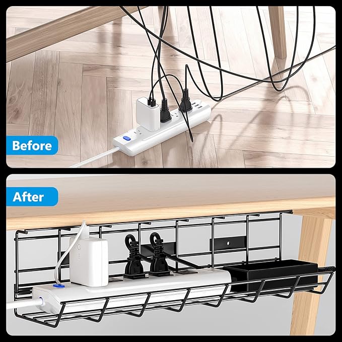 2 Pack DELAMU Under Desk Cable Management Tray, Metal Cord Cable Organizer