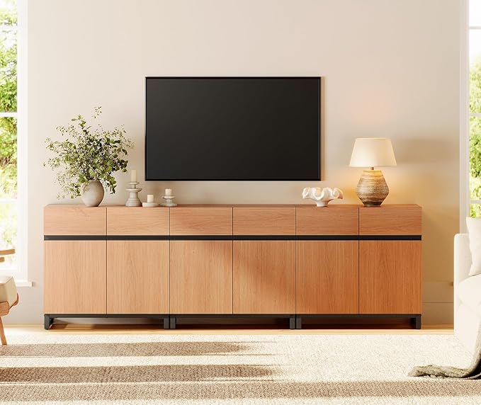 WAMPAT Modern TV Stand for TVs up to 110 inch, 3 in 1 Wood Entertainment Center