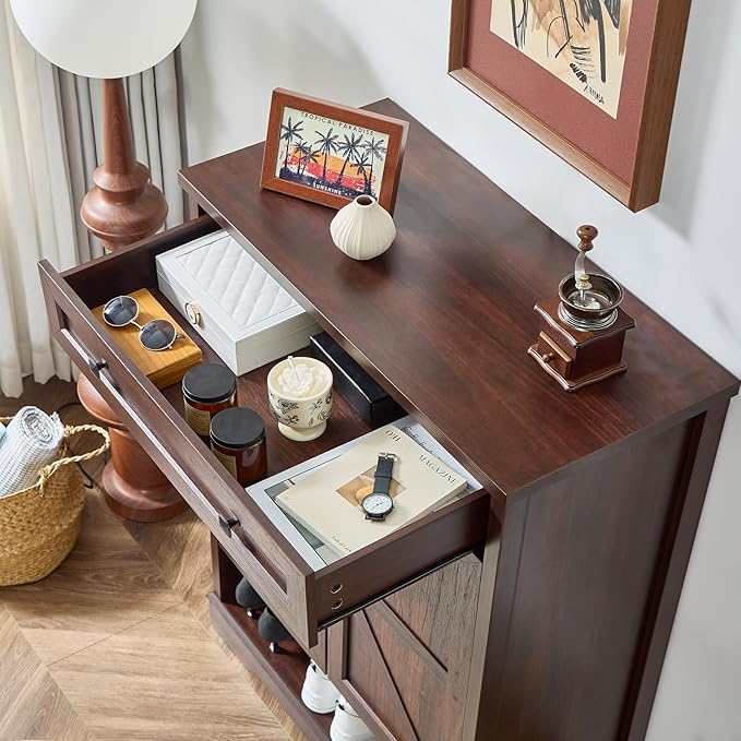 SOOWERY Shoe Cabinet with Drawer, Farmhouse Shoe Storage Cabinet with Doors