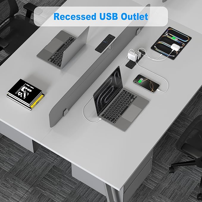 65W USB C Recessed Power Strip, Flush Mount Desktop Recessed Outlet