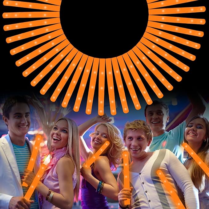 Foam Glow Sticks Bulk, 30 PCS Orange Light Up Foam Sticks 3 Modes, Glow Party Supplies for Wedding,Raves, Carnival, Concert, 4th of July, Halloween, Christmas, New Year