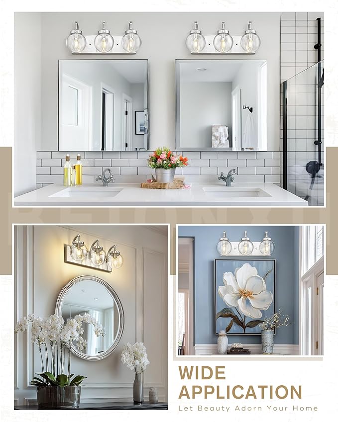 Beionxii Brushed Nickel Bathroom Light Fixtures, 3-Light Bathroom Vanity Light