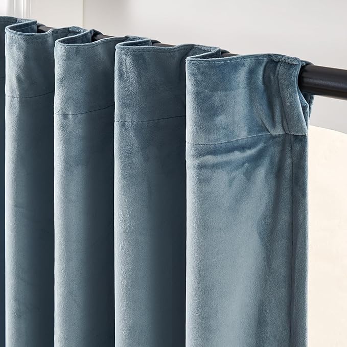 Lazzzy Blue Blackout Velvet Curtains 84 Inch Long Thermal Insulated Room