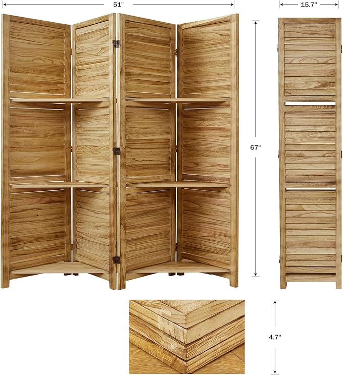 Partition Room Dividers, 67 * 51inch Folding Wood Privacy Screen